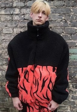 Grunge fleece bomber handmade Gothic zebra jacket in orange
