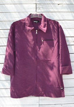 Vintage purple 3/4 sleeve zip up shirt jacket.