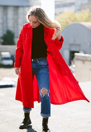 VINTAGE 70S BOLD RED TRENCH COAT