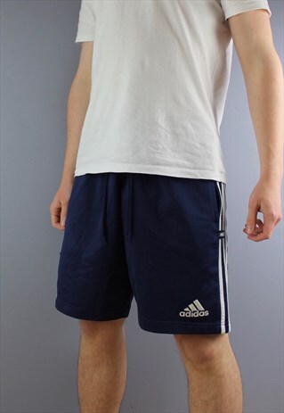VINTAGE ADIDAS SHORTS IN NAVY WITH POCKETS, EMBROIDERED LOGO