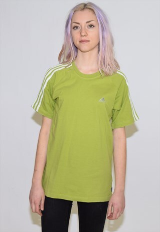 VINTAGE 90S LIME GREEN ADIDAS CREW NECK T SHIRT