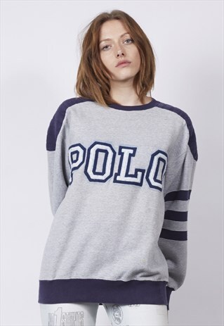 VINTAGE 90'S POLO RALPH LAUREN GREY/NAVY SWEATER