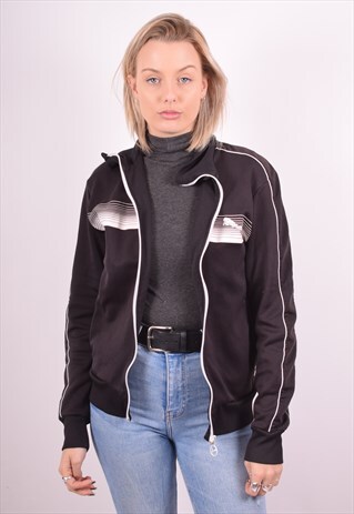 PUMA WOMENS VINTAGE TRACKSUIT TOP JACKET SMALL BLACK 90S