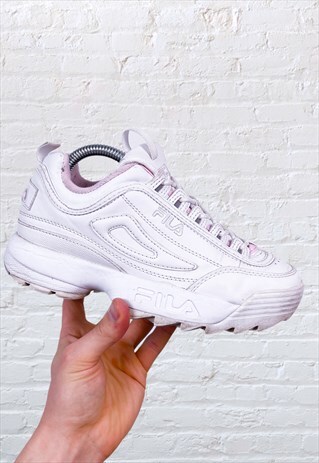 VINTAGE FILA DISRUPTOR WHITE PINK LEATHER TRAINERS UK 3