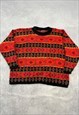 VINTAGE KNITTED JUMPER ABSTRACT PATTERNED CHUNKY KNIT 