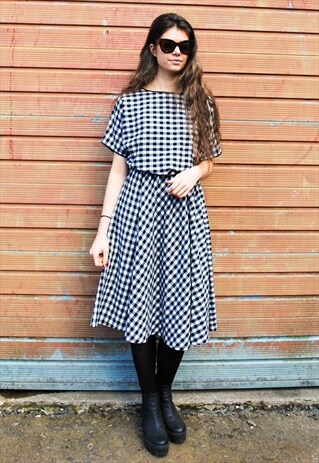 VINTAGE 60S MONOCHROME GINGHAM DRESS
