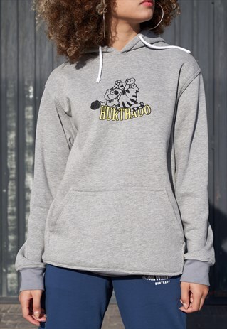 HANDMADE SWEATSHIRT HOODIE IN GREY WITH EMBROIDERED DESIGN