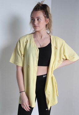 Vintage Short Sleeved Flower Embroidered Cardigan Yellow