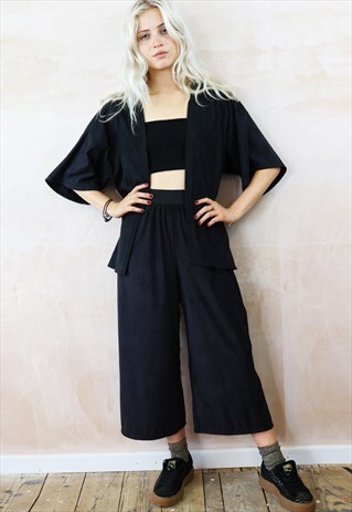 FAKE SUEDE CROP PANTS & KIMONO CO-ORDINATES