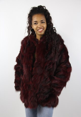 VINTAGE GORGEOUS WINE FAUX FUR JACKET