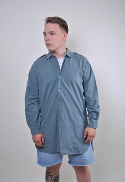 60s qurter button military poncho long sleeve shirt, Size L