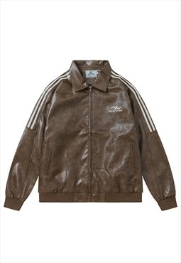 Faux leather racing jacket retro PU bomber grunge varsity