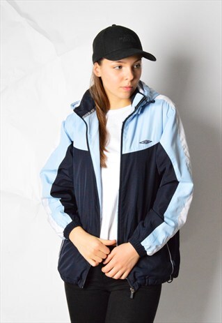 VINTAGE 90S BLUE COLOUR BLOCK UMBRO JACKET WITH HOOD
