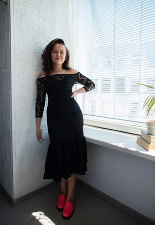 VINTAGE 60'S BLACK LACE/SATIN DRESS