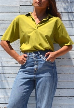 Vintage green pure cotton polo buttoned collared shirt