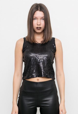 BLACK SEQUIN CROP TOP
