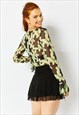 SKINNYDIP LONDON BUTTERFLY PRINT LACE UP CARDI TOP IN GREEN