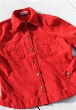 Vintage scarlet red embroidered jacket, shirt jacket