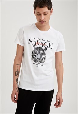 Man Tiger Printed T-Shirt - White