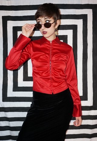 VINTAGE 90'S / Y2K RED HOOK AND EYE FASTENING SHIRT