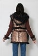 70'S VINTAGE LADIES WOOL SHEARLING LEATHER HOODED JACKET