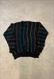 VINTAGE KNITTED JUMPER ABSTRACT PATTERNED GRANDAD SWEATER