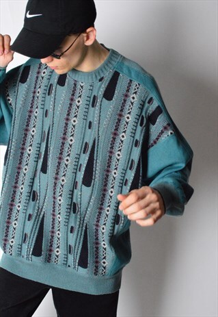 CARLO COLUCCI VINTAGE 90S GREYISH BLUE ABSTRACT KNIT JUMPER