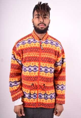 MENS VINTAGE AZTEC FLEECE JACKET LARGE MULTI 90'S