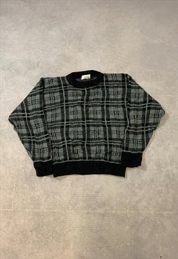 Vintage Sears Knitted Jumper Checked Patterned Knit Sweater