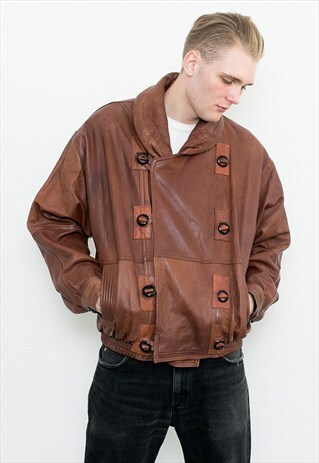 BROWN LEATHER BIKER JACKET
