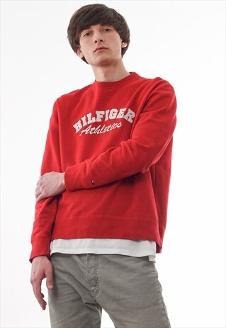 VINTAGE TOMMY HILFGIER CREW NECK 90S RED BIG LOGO
