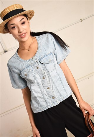 90'S RETRO DENIM PARIS CHIC FESTIVAL BLOUSE TOP