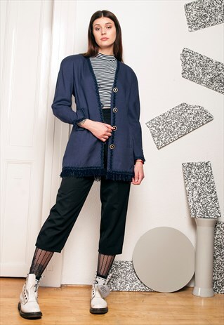 FRINGE BLAZER - 80S VINTAGE JACKET W SHOULDER PADS