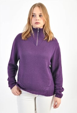 Vintage 1/4 zip knitwear jumper in purple
