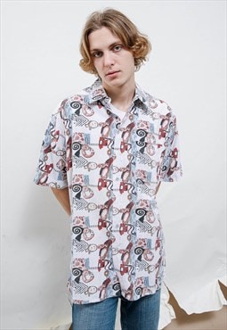 Vintage 90s Abstract Artsy Short Sleeve Button Up Shirt M/L