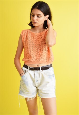 LOVELY 70'S RETRO PASTEL MINIMALIST HANDKNITTED TANK TOP