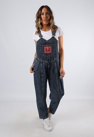 DENIM DUNGAREES GUESS WIDE TAPERED LEG UK 10 SMALL (G92S)