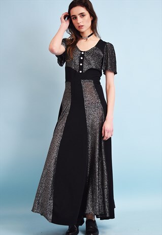 STUNNING 70'S RETRO SHIMMER MAXI ELEGANT FLARE DRESS