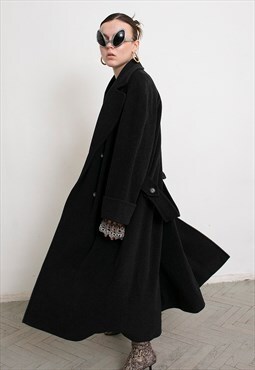 Vintage Wool Coat Dark Grey Overcoat 80s