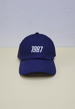 Number 1987 Embroidery Navy Adjustable Baseball Cap