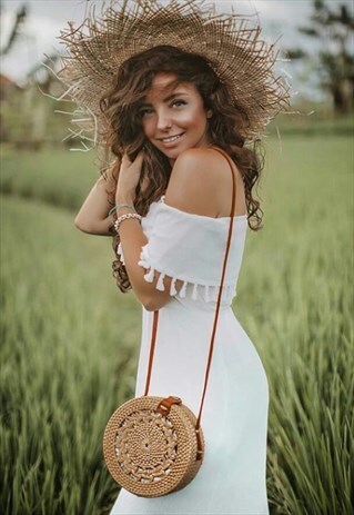WOMEN HANDMADE WOVEN STRAW BAG RATTAN ATA NATURAL AUTENTIC