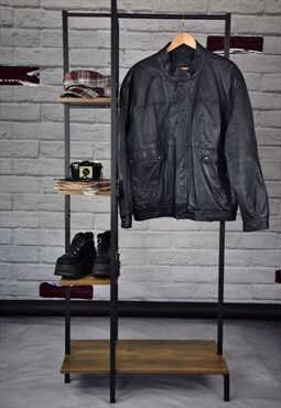 90s Vintage Grunge St Michael Black Leather Bomber Jacket