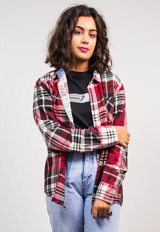 VINTAGE 90'S RED CHECK PATTERN BOYFRIEND FLANNEL SHIRT