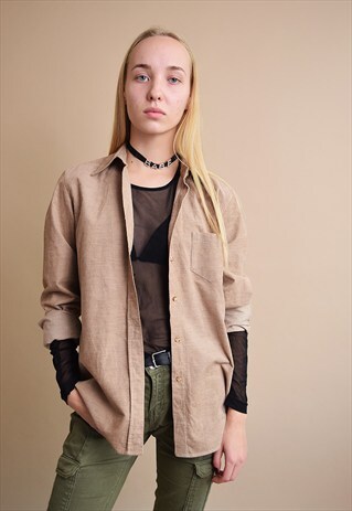 90'S RETRO NEUTRAL MINIMALIST OVERSIZED CORDUROY SHIRT TOP