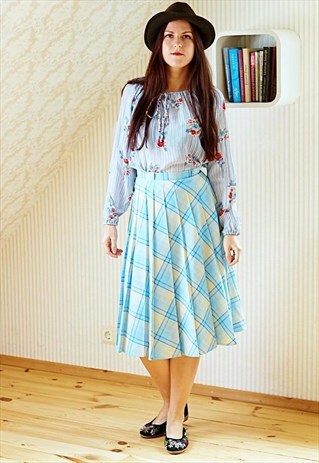 BLUE CKECKED VINTAGE SKIRT