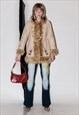 Vintage Y2K hippy floral print fur trim afghan jacket in tan