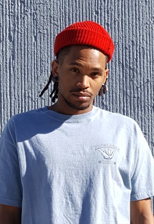 90S SKATER SURFER HANG LOOSE PIGMENT DYED BLUE TEE SHIRT