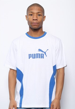 VINTAGE PUMA LOGO T-SHIRT WHITE BLUE