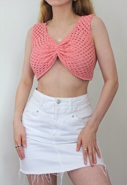 Peachy Pink Crochet Rosa Ruched Crop Top