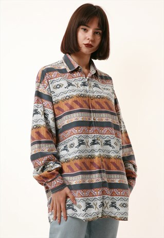 90S VINTAGE OLDSCHOOL LERROS PATTERN COTTON SHIRT 16171